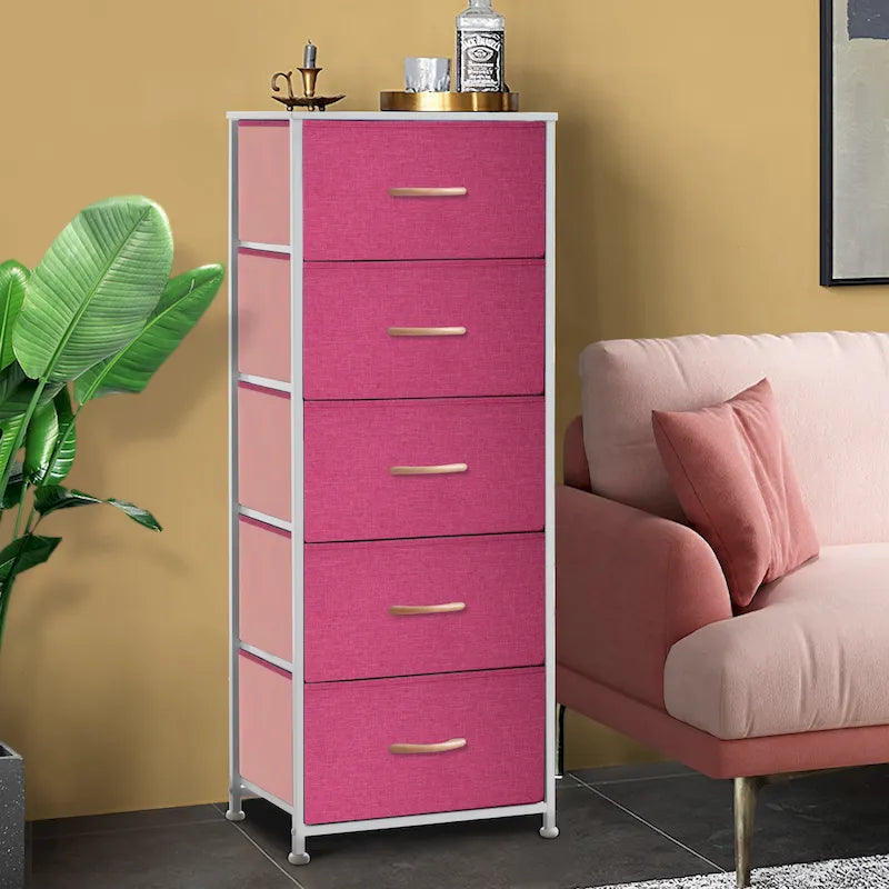 Commode 5 tiroirs pour chambre à coucher - Meuble de rangement vertical - Commode en tissu