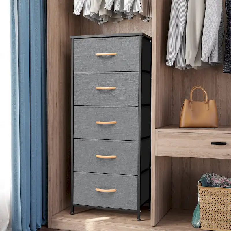 Commode 5 tiroirs pour chambre à coucher - Meuble de rangement vertical - Commode en tissu