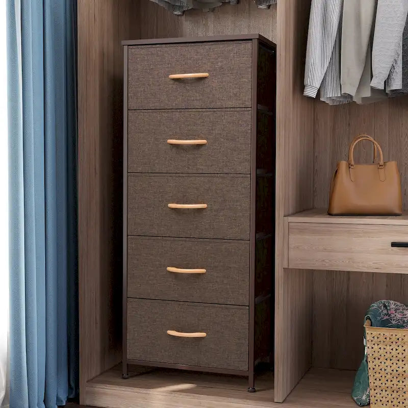Commode 5 tiroirs pour chambre à coucher - Meuble de rangement vertical - Commode en tissu