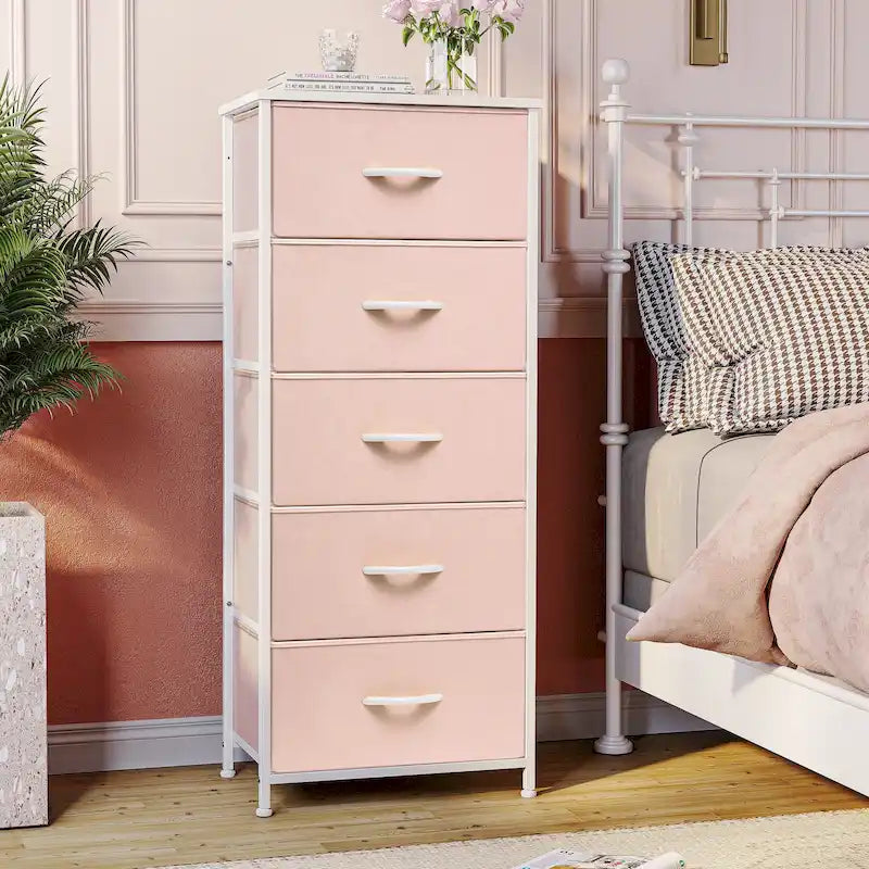 Commode 5 tiroirs pour chambre à coucher - Meuble de rangement vertical - Commode en tissu
