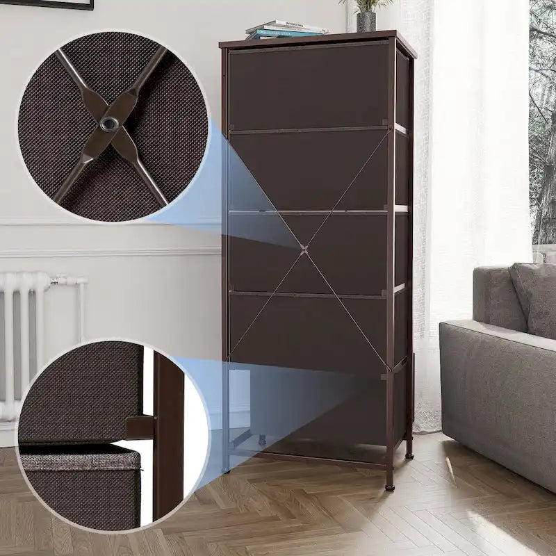 Commode 5 tiroirs pour chambre à coucher - Meuble de rangement vertical - Commode en tissu