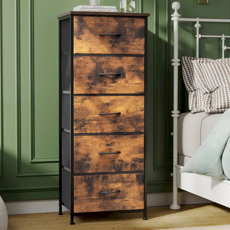 Commode 5 tiroirs pour chambre à coucher - Meuble de rangement vertical - Commode en tissu