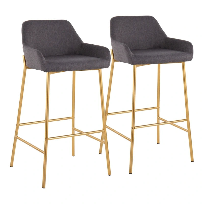 Tabouret de bar rembourré à hauteur fixe Silver Orchid Galotti Gold - Lot de 2