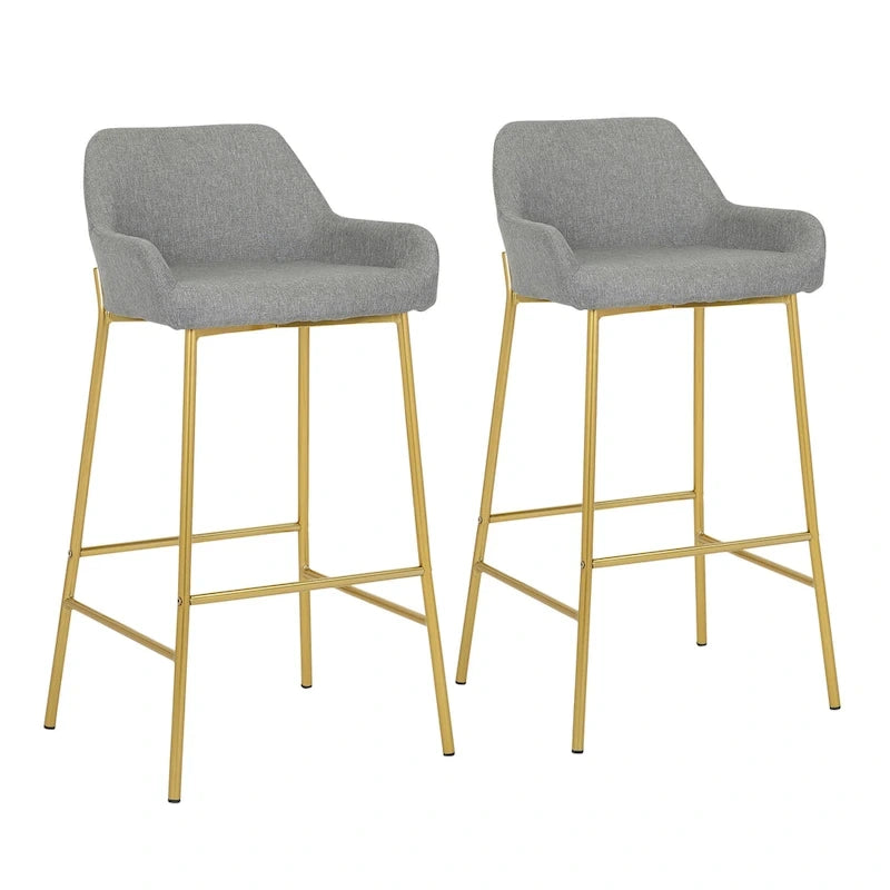Tabouret de bar rembourré à hauteur fixe Silver Orchid Galotti Gold - Lot de 2