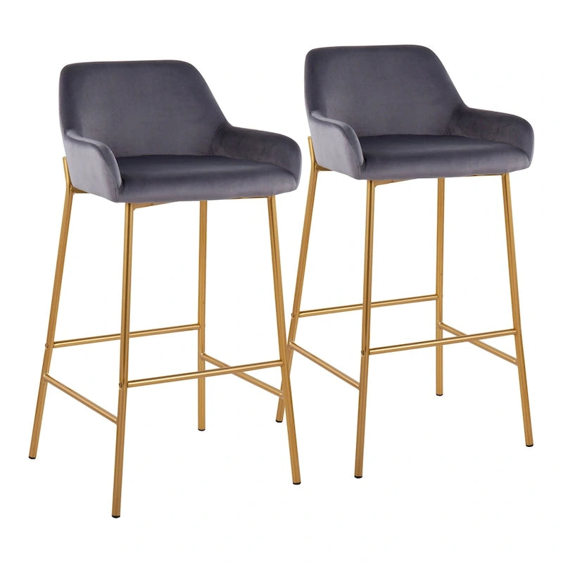 Tabouret de bar rembourré à hauteur fixe Silver Orchid Galotti Gold - Lot de 2