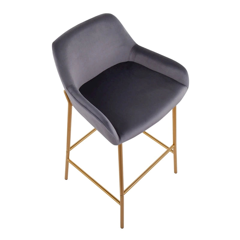 Tabouret de bar rembourré à hauteur fixe Silver Orchid Galotti Gold - Lot de 2