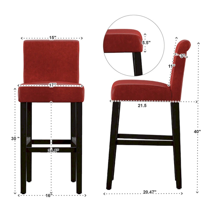 Tabourets de bar hauts Bennett en similicuir rouge (lot de 2)