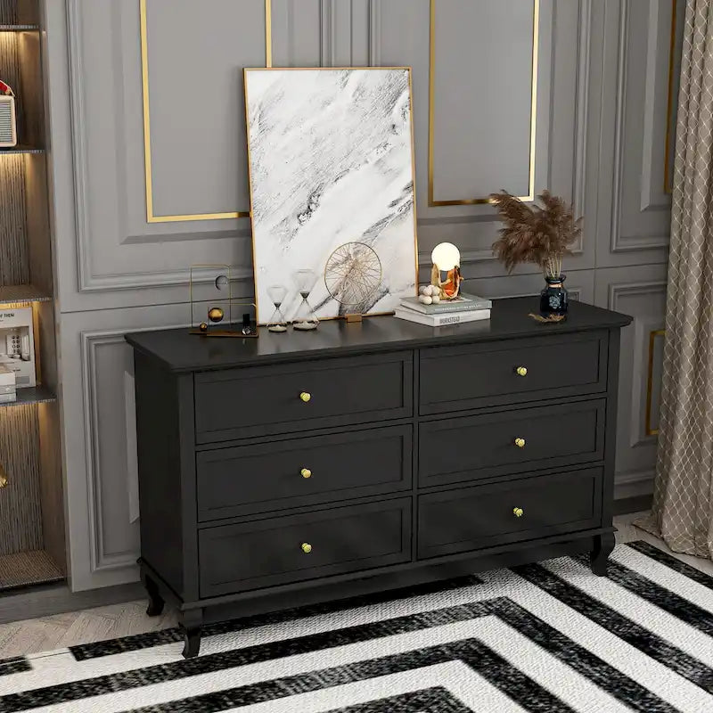 Commode laquée pour chambre à coucher avec tiroirs profonds, commode en bois à 6 tiroirs