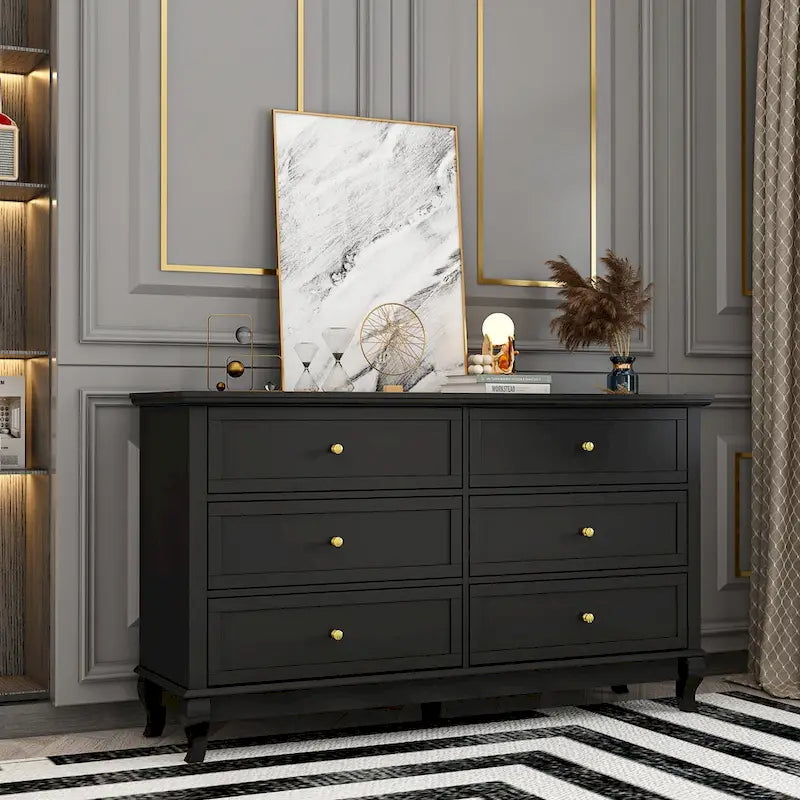 Commode laquée pour chambre à coucher avec tiroirs profonds, commode en bois à 6 tiroirs
