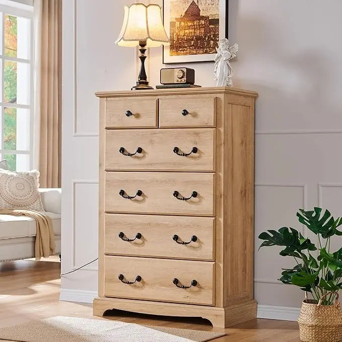 Commode à 6 tiroirs en bois de style vintage, organisateur de commodes rustiques