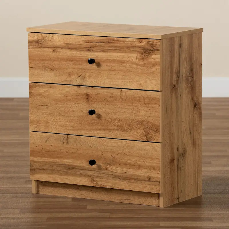 Commode de rangement Decon en bois de chêne moderne marron à 3 tiroirs