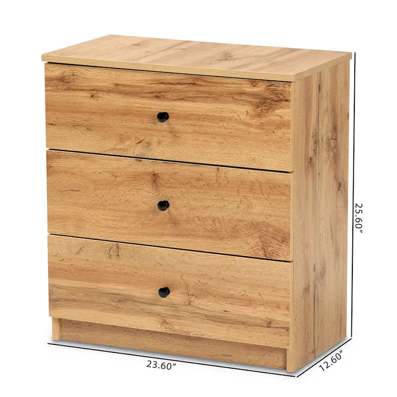 Commode de rangement Decon en bois de chêne moderne marron à 3 tiroirs