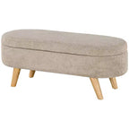 Banc de rangement capitonné HOMCOM, banc de bout de lit de 110 cm avec pieds en bois, banc d'entrée moderne ovale, beige