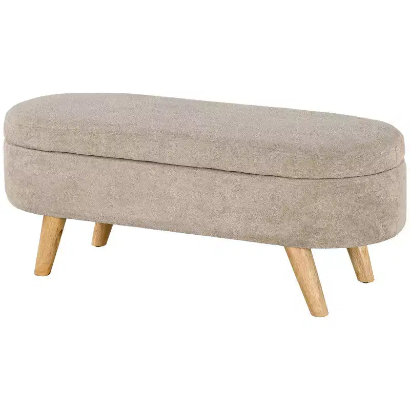 Banc de rangement capitonné HOMCOM, banc de bout de lit de 110 cm avec pieds en bois, banc d'entrée moderne ovale, beige