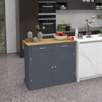 Meuble Îlot de Cuisine Roulant HOMCOM avec Bar de Petit-Déjeuner à Rabat, Chariot de Cuisine Ferme avec 2 Tiroirs, Gris Foncé