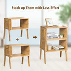 Table de Chevet Bambou (Lot de 2) - Table de Nuit Empilable avec Étagère de Rangement