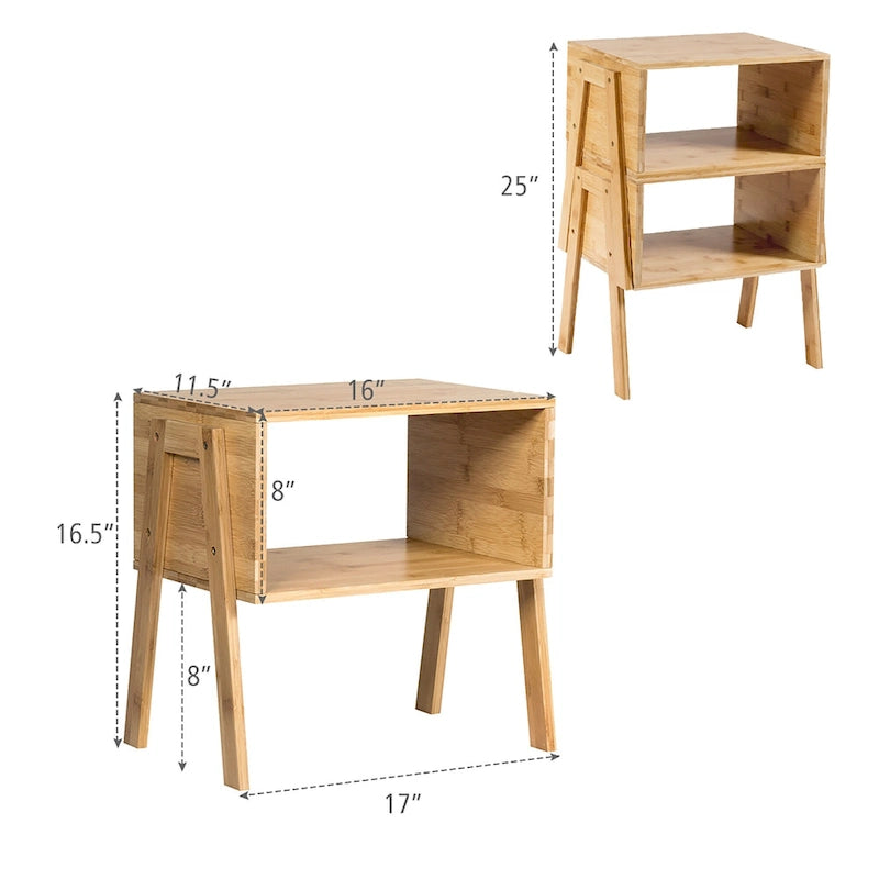 Table de Chevet Bambou (Lot de 2) - Table de Nuit Empilable avec Étagère de Rangement