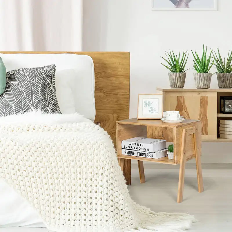 Table de Chevet Bambou (Lot de 2) - Table de Nuit Empilable avec Étagère de Rangement