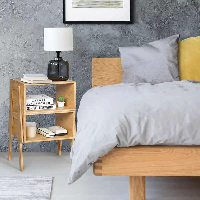 Table de Chevet Bambou (Lot de 2) - Table de Nuit Empilable avec Étagère de Rangement