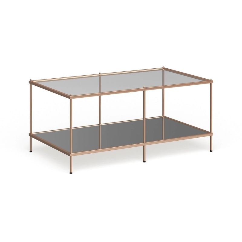 Table basse rectangulaire dorée SEI Furniture Grant avec plateau en verre et étagère inférieure
