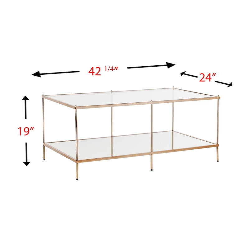 Table basse rectangulaire dorée SEI Furniture Grant avec plateau en verre et étagère inférieure