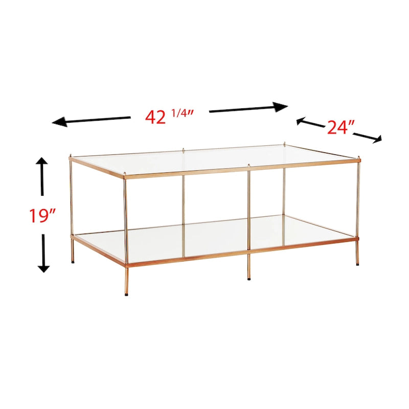 Table basse rectangulaire dorée SEI Furniture Grant avec plateau en verre et étagère inférieure