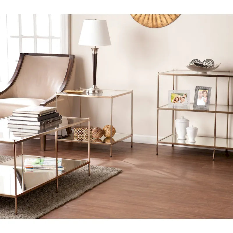 Table basse rectangulaire dorée SEI Furniture Grant avec plateau en verre et étagère inférieure