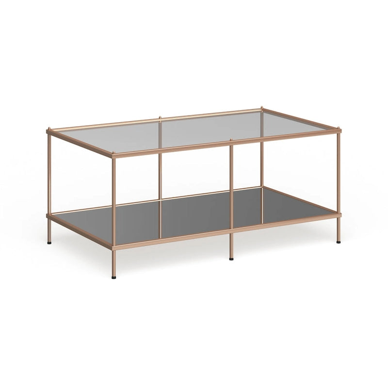 Table basse rectangulaire dorée SEI Furniture Grant avec plateau en verre et étagère inférieure
