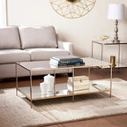 Table basse rectangulaire dorée SEI Furniture Grant avec plateau en verre et étagère inférieure