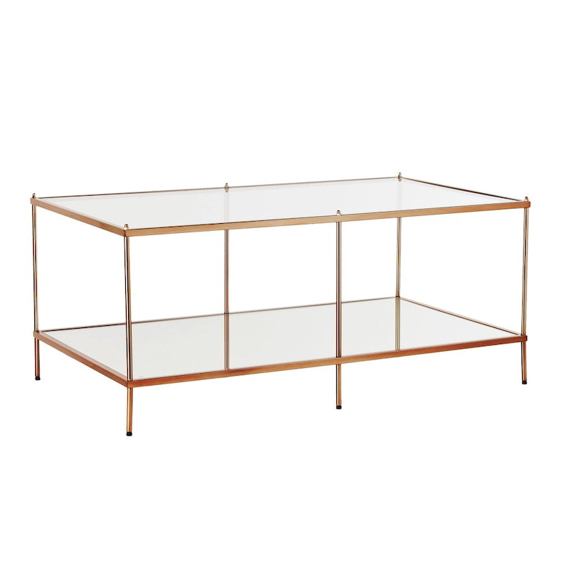 Table basse rectangulaire dorée SEI Furniture Grant avec plateau en verre et étagère inférieure