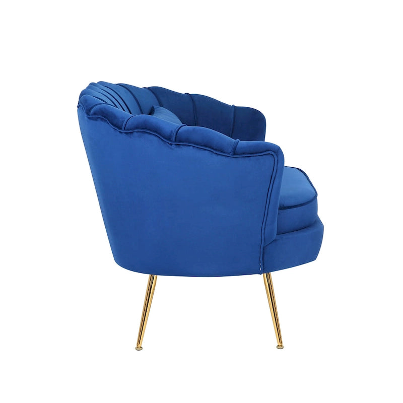 Canapé en velours contemporain bleu Home Beyond, canapé double souple, chaise Daisy avec pieds en métal doré pour salon, chambre à coucher