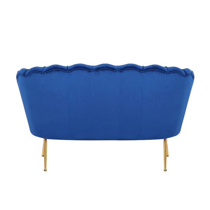 Canapé en velours contemporain bleu Home Beyond, canapé double souple, chaise Daisy avec pieds en métal doré pour salon, chambre à coucher