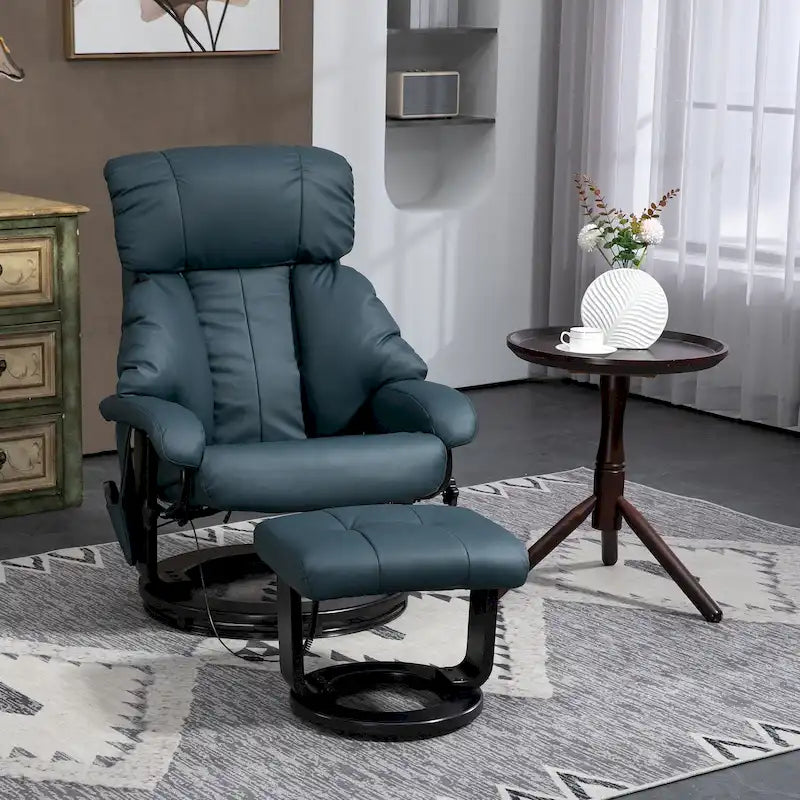 Fauteuil de massage inclinable HOMCOM avec pouf, fauteuil inclinable pivotant à 360° et repose-pieds, fauteuil inclinable en cuir PU, gris