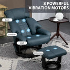 Fauteuil de massage inclinable HOMCOM avec pouf, fauteuil inclinable pivotant à 360° et repose-pieds, fauteuil inclinable en cuir PU, gris