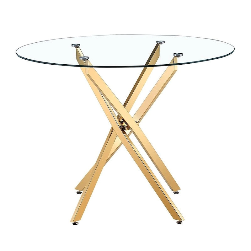 Table à manger ronde en verre avec piétement étoile doré (36) - 29.5H x 36L x 36P