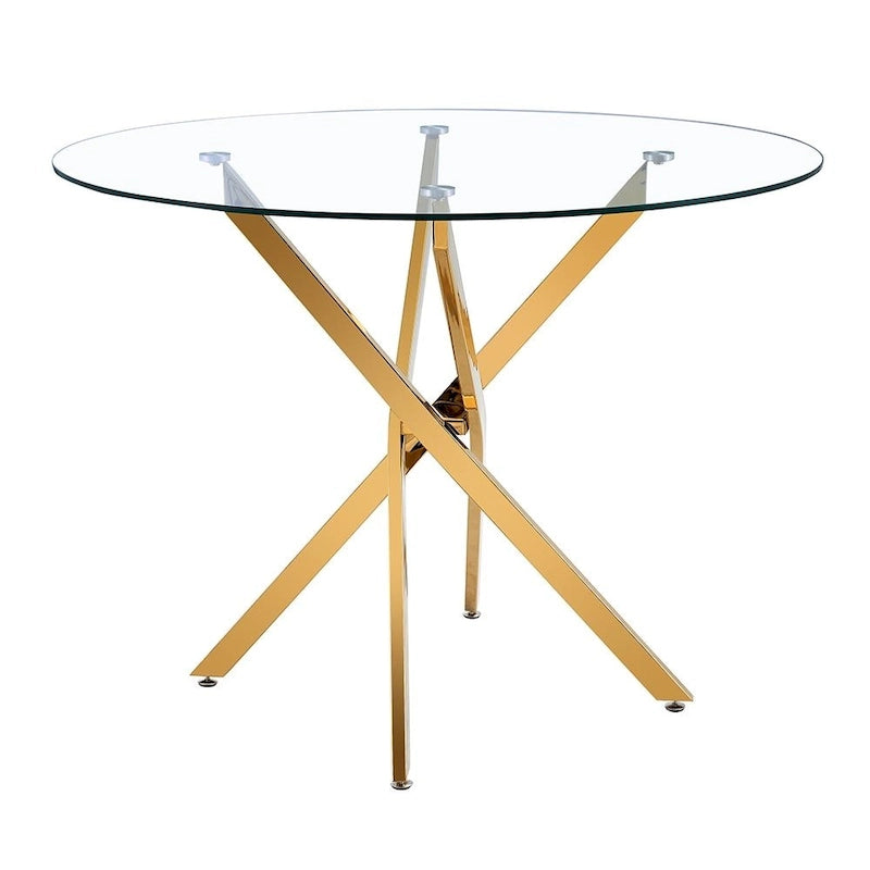 Table à manger ronde en verre avec piétement étoile doré (36) - 29.5H x 36L x 36P