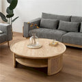 Table basse ronde à 2 niveaux en bois JASIWAY avec piètement en rotin