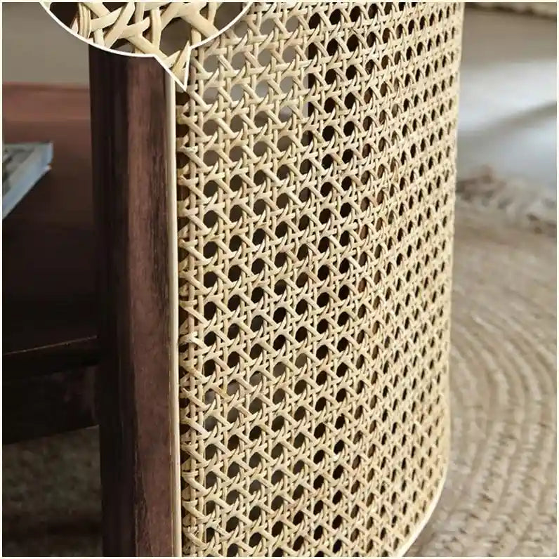 Table basse ronde à 2 niveaux en bois JASIWAY avec piètement en rotin
