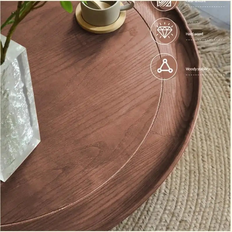 Table basse ronde à 2 niveaux en bois JASIWAY avec piètement en rotin