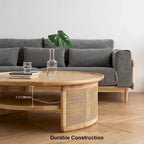 Table basse ronde à 2 niveaux en bois JASIWAY avec piètement en rotin