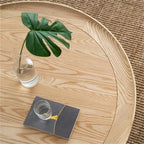 Table basse ronde à 2 niveaux en bois JASIWAY avec piètement en rotin
