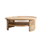 Table basse ronde à 2 niveaux en bois JASIWAY avec piètement en rotin