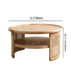 Table basse ronde à 2 niveaux en bois JASIWAY avec piètement en rotin