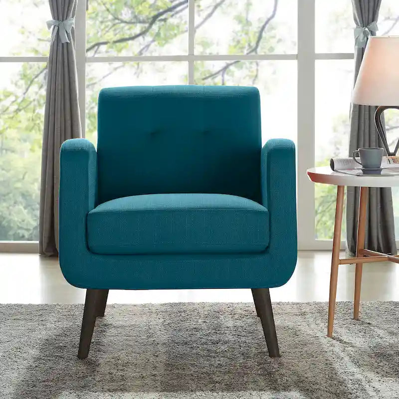 Fauteuil en lin bleu paon Mid-century Keflavik