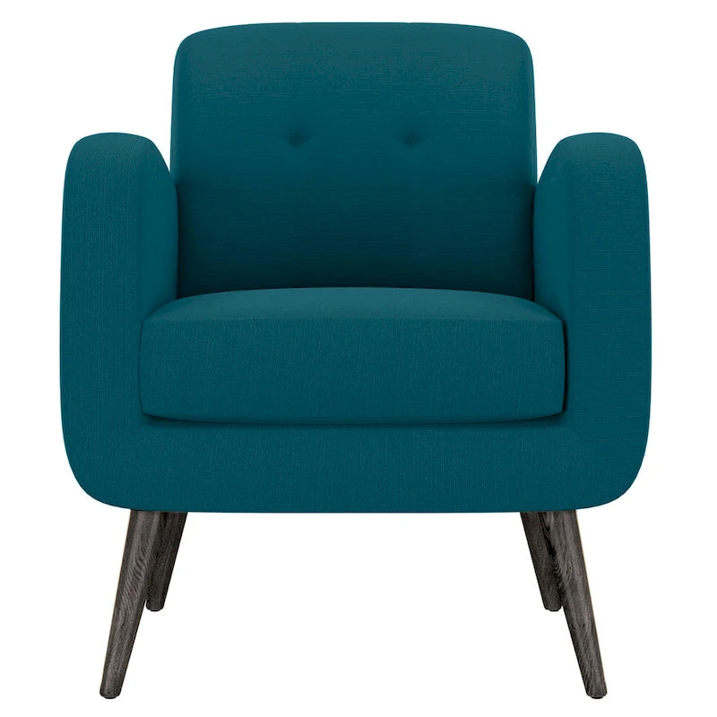 Fauteuil en lin bleu paon Mid-century Keflavik
