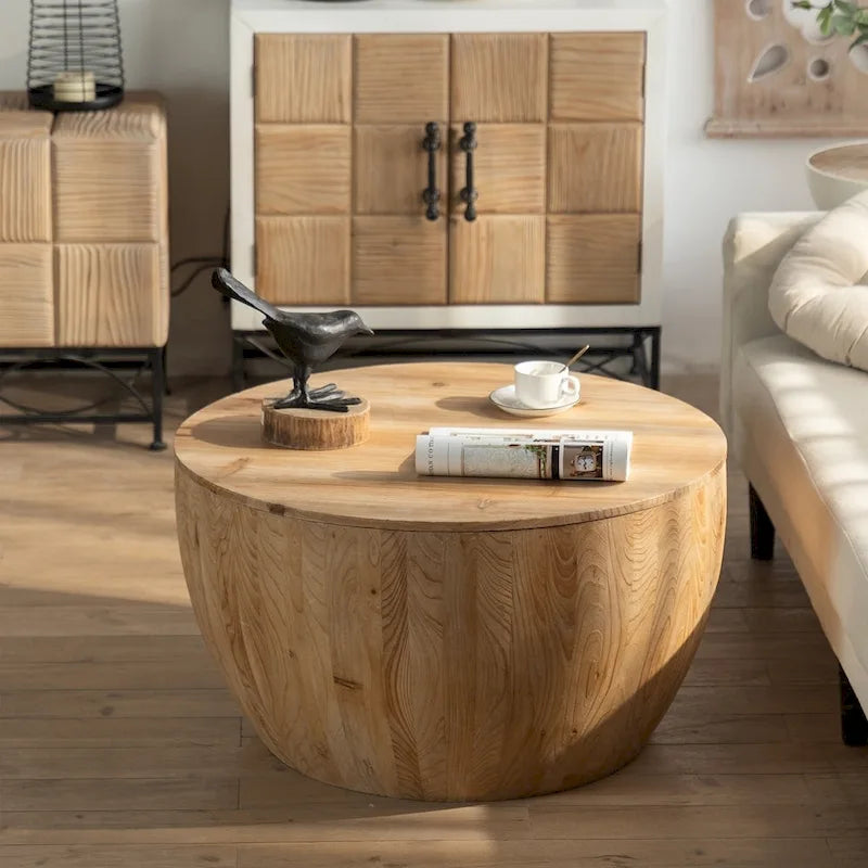 Table basse en bois en forme de tonneau style vintage