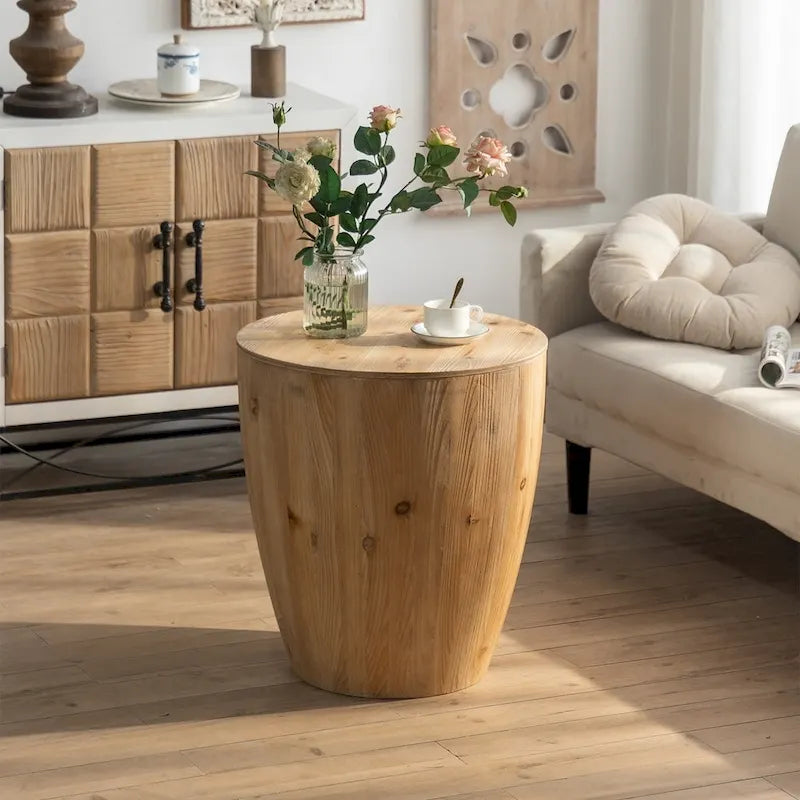 Table basse en bois en forme de tonneau style vintage
