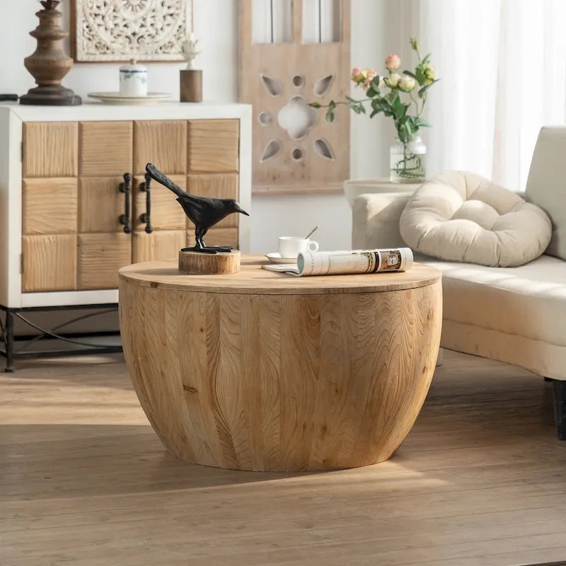 Table basse en bois en forme de tonneau style vintage