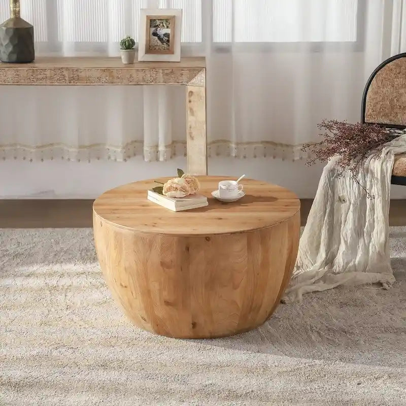 Table basse en bois en forme de tonneau style vintage