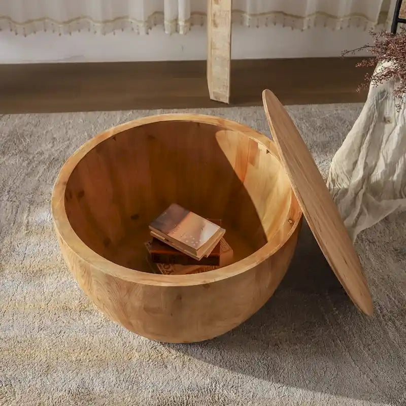 Table basse en bois en forme de tonneau style vintage